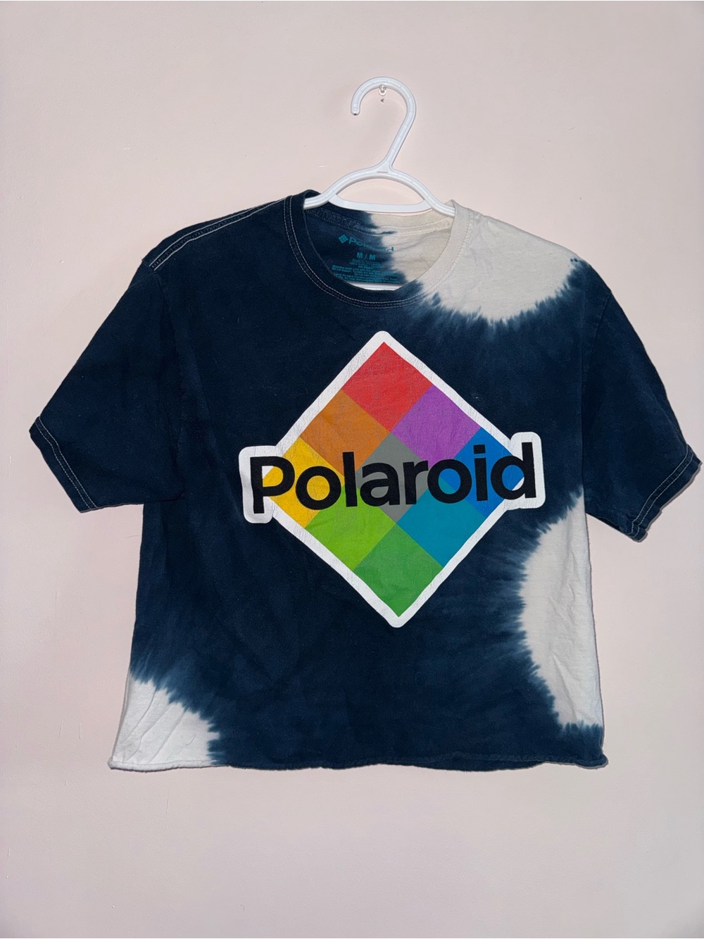 Polaroid Tie-Dye Logo Tee in Navy & White